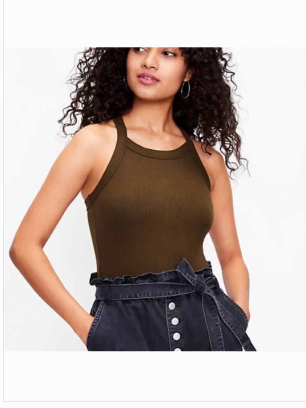 Loft Ribbed Halter Bodysuit Olive Leaf